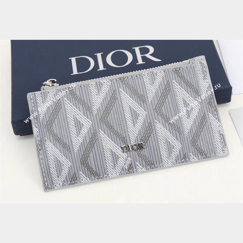 Dior Zipped Card Holder in Gray CD Diamond Canvas (ziyin-23101326)