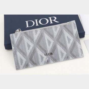 Dior Zipped Card Holder in Gray CD Diamond Canvas (ziyin-23101326)