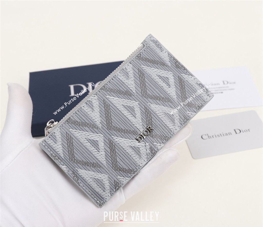 Dior Zipped Card Holder in Gray CD Diamond Canvas (ziyin-23101326)