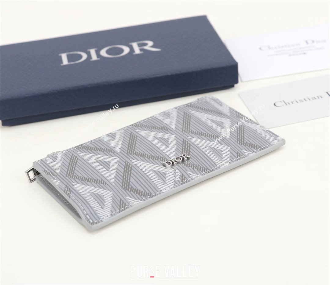 Dior Zipped Card Holder in Gray CD Diamond Canvas (ziyin-23101326)