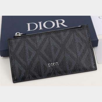 Dior Zipped Card Holder in Black CD Diamond Canvas (ziyin-23101325)