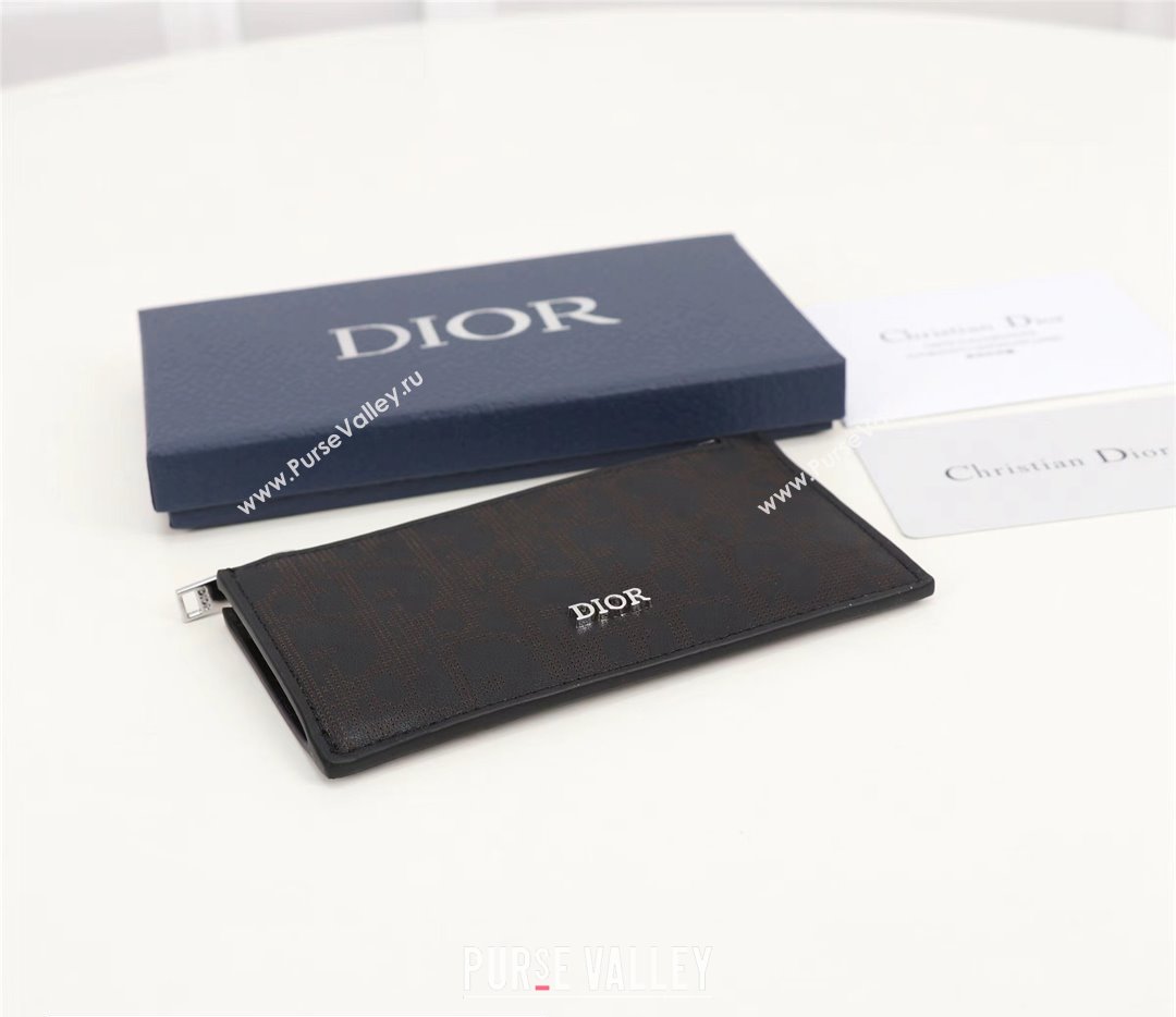 Dior Zipped Card Holder in Black Dior Oblique Galaxy Calfskin (ziyin-23101324)