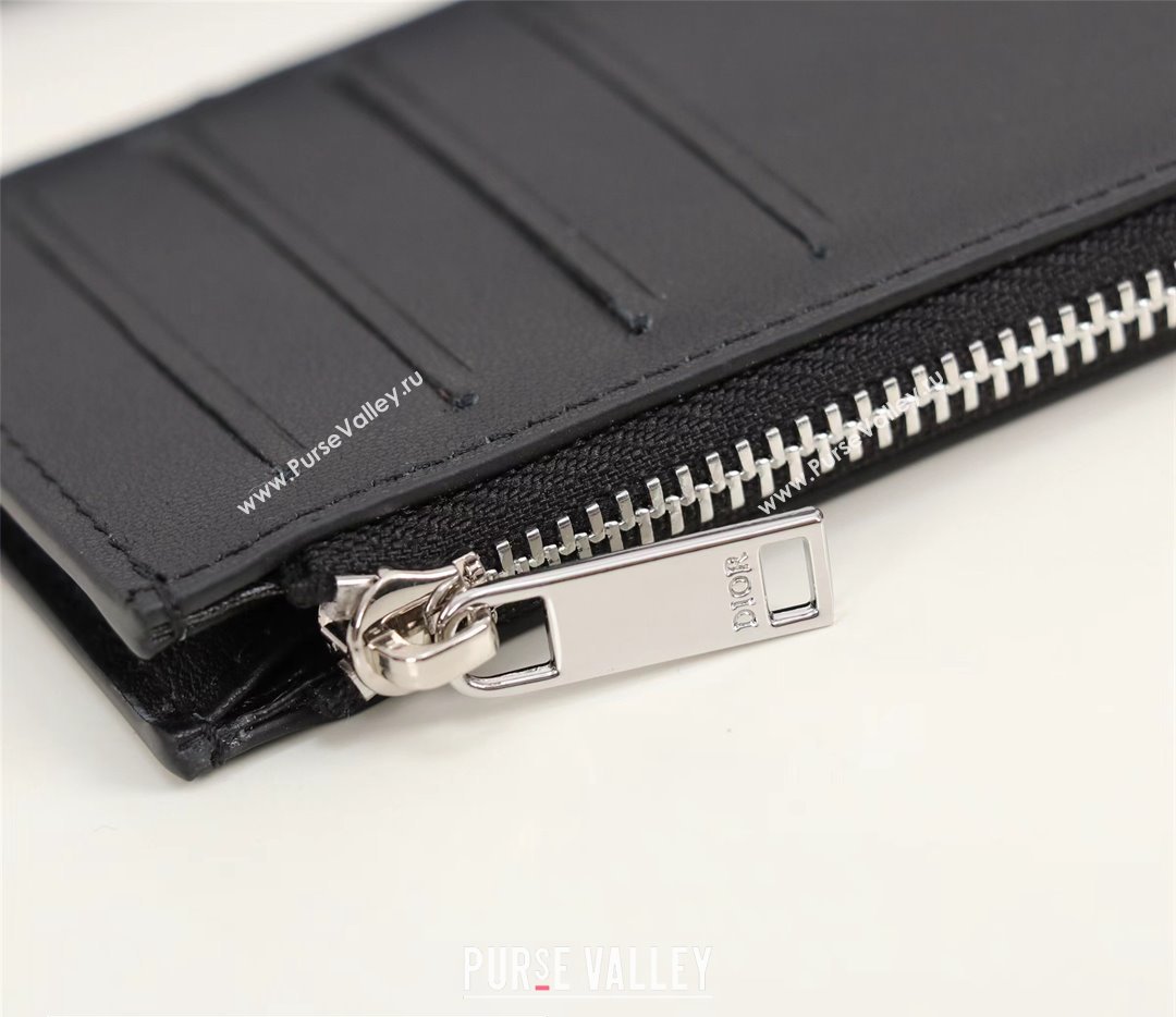 Dior Zipped Card Holder in Black Dior Oblique Galaxy Calfskin (ziyin-23101324)