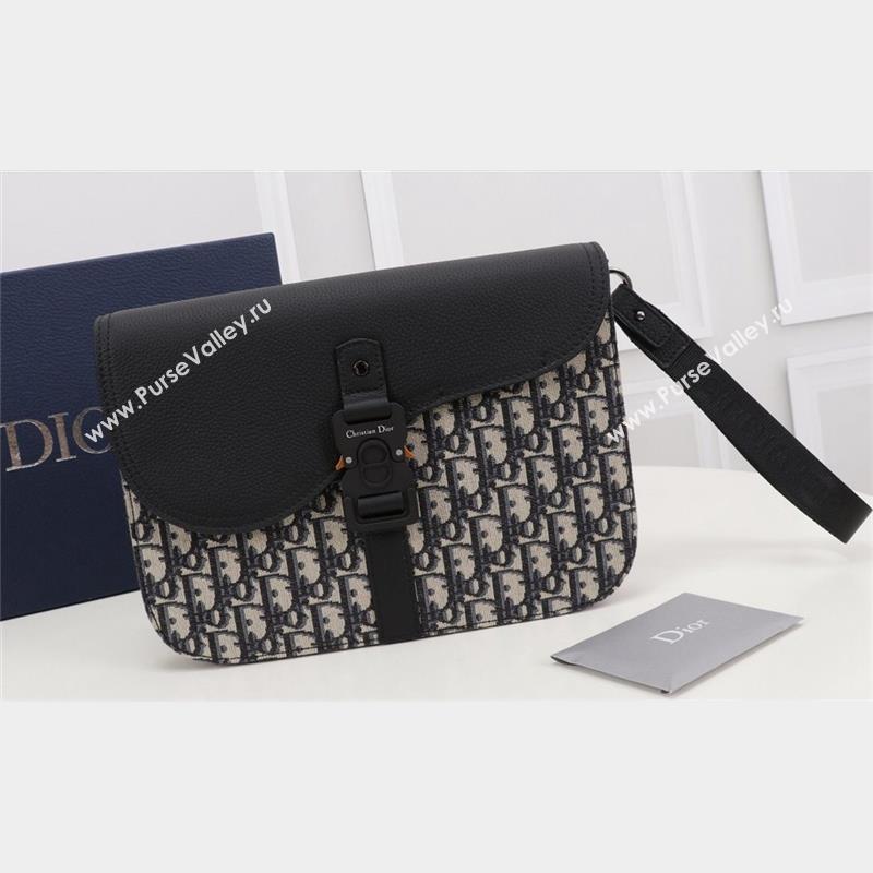 Dior Saddle A5 Pouch Bag in Beige and Black Dior Oblique Jacquard and Black Grained Calfskin (ziyin-23101342)