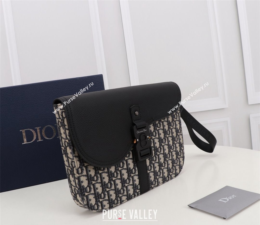 Dior Saddle A5 Pouch Bag in Beige and Black Dior Oblique Jacquard and Black Grained Calfskin (ziyin-23101342)