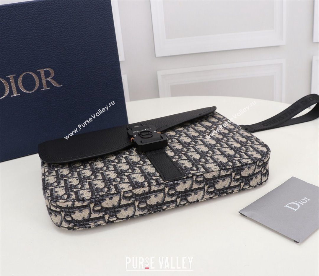 Dior Saddle A5 Pouch Bag in Beige and Black Dior Oblique Jacquard and Black Grained Calfskin (ziyin-23101342)