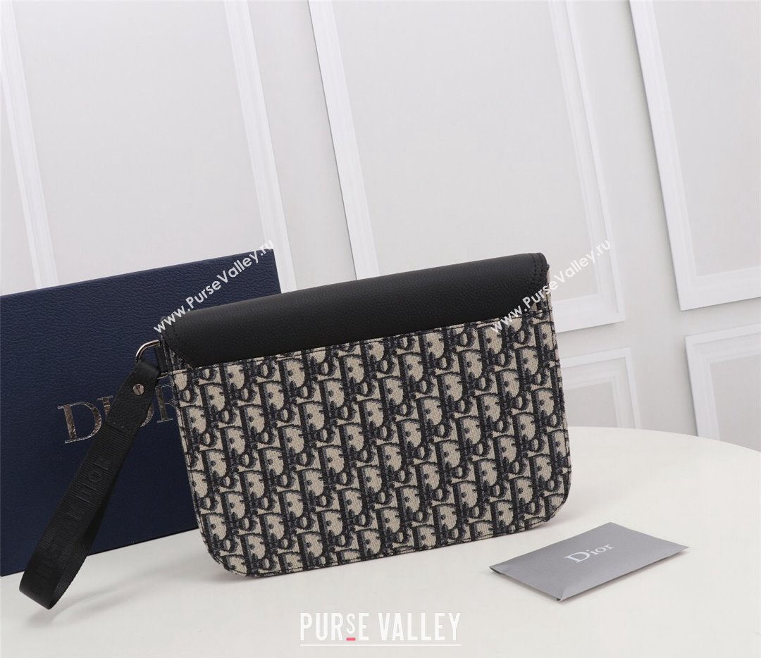 Dior Saddle A5 Pouch Bag in Beige and Black Dior Oblique Jacquard and Black Grained Calfskin (ziyin-23101342)