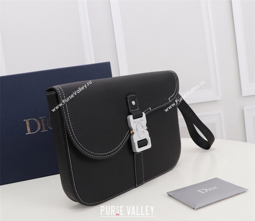 Dior Saddle A5 Pouch Bag in Black Grained Calfskin (ziyin-23101343)
