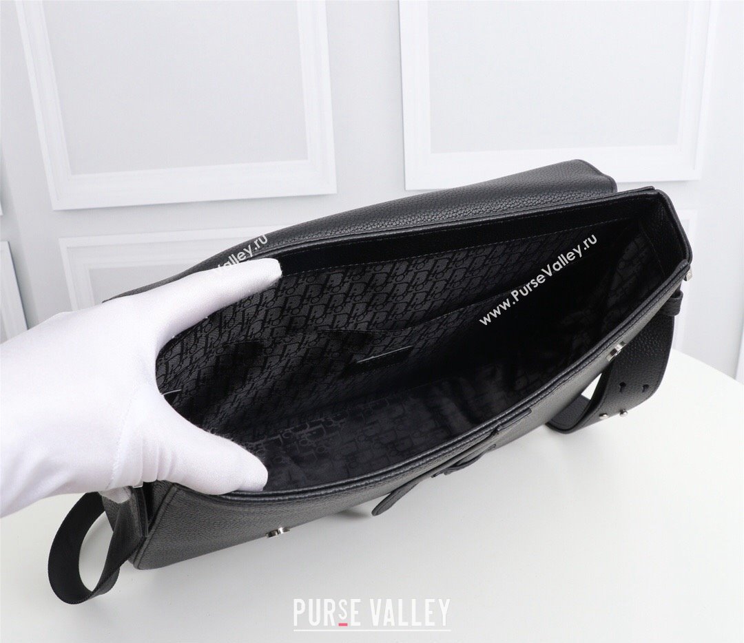 Dior Mini Saddle Messenger Bag in Black Grained Calfskin (ziyin-23101338)