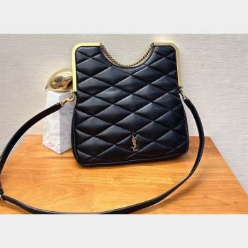 Saint Laurent Cerniera Shoulder Bag in Quilted Leather 754001 Black (yida-23101708)