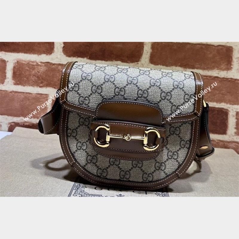 Gucci Horsebit 1955 mini rounded bag 760191 Beige and ebony GG Supreme (dlh-23101740)