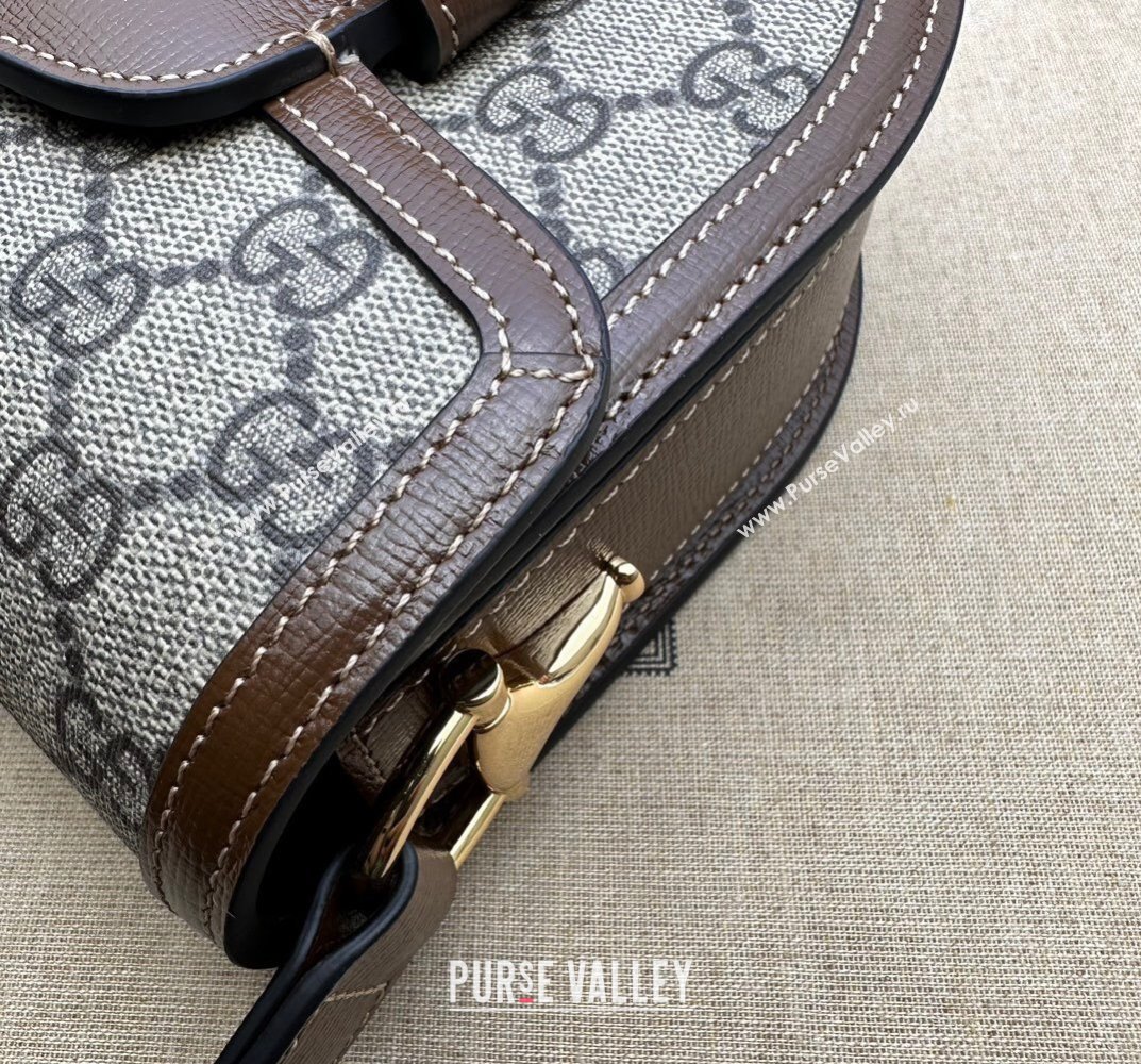 Gucci Horsebit 1955 mini rounded bag 760191 Beige and ebony GG Supreme (dlh-23101740)