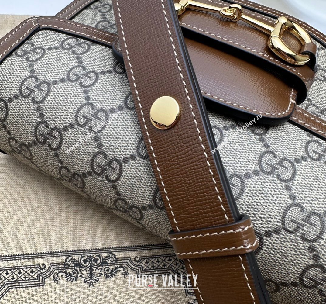 Gucci Horsebit 1955 mini rounded bag 760191 Beige and ebony GG Supreme (dlh-23101740)