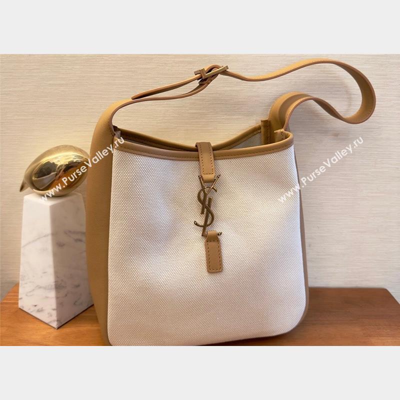 Saint Laurent small le 5 A 7 supple Bag in grained leather 713938 Brown/White Canvas (yida-23101703)