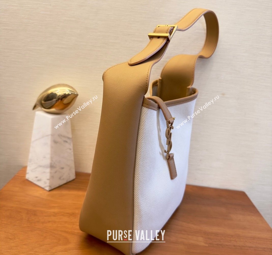 Saint Laurent small le 5 A 7 supple Bag in grained leather 713938 Brown/White Canvas (yida-23101703)