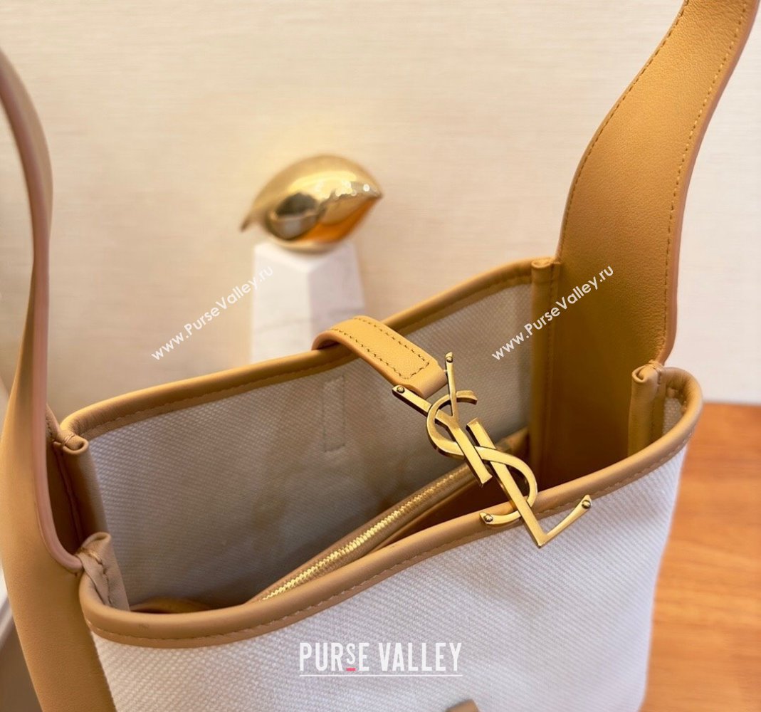 Saint Laurent small le 5 A 7 supple Bag in grained leather 713938 Brown/White Canvas (yida-23101703)