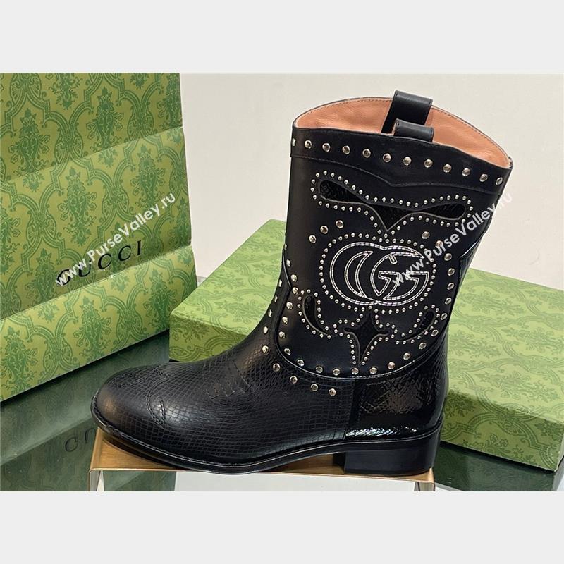 Gucci Heel 4cm Leather Boots with Double G and studs 750508 Black 2023 (modeng-23103013)