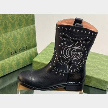 Gucci Heel 4cm Leather Boots with Double G and studs 750508 Black 2023 (modeng-23103013)