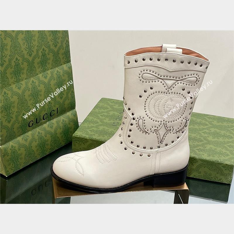 Gucci Heel 4cm Leather Boots with Double G and studs 750508 White 2023 (modeng-23103014)