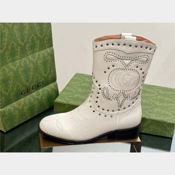 Gucci Heel 4cm Leather Boots with Double G and studs 750508 White 2023 (modeng-23103014)