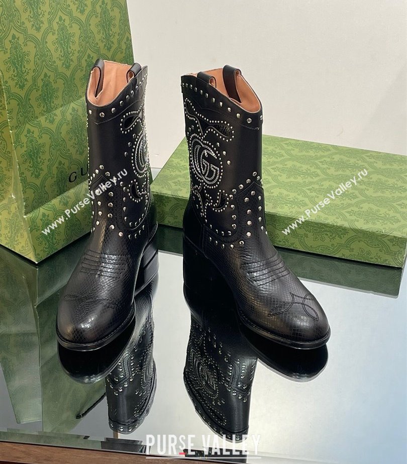 Gucci Heel 4cm Leather Boots with Double G and studs 750508 Black 2023 (modeng-23103013)