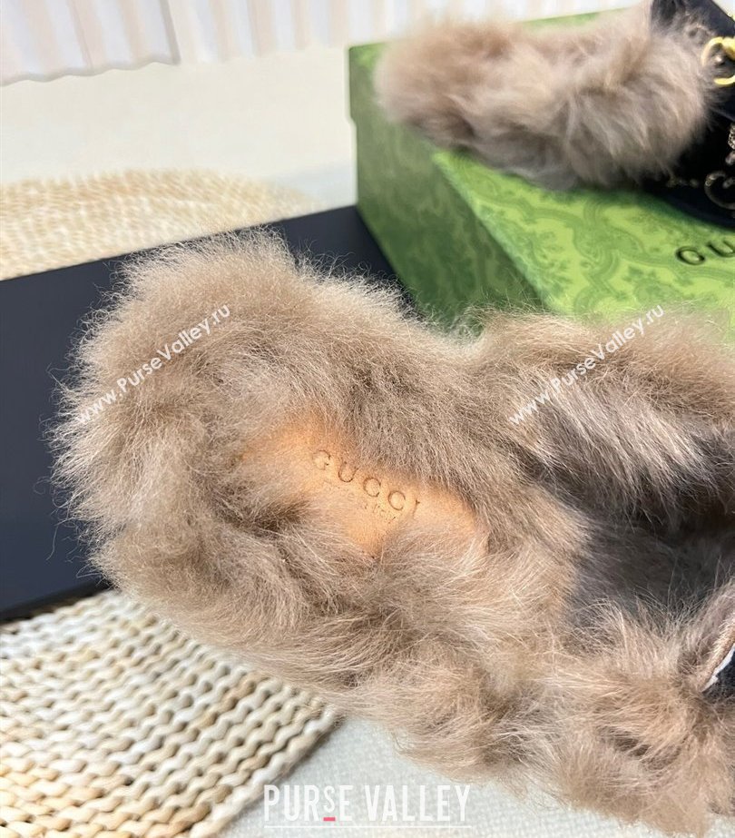Gucci Wool Fur 2015 Re-Edition womens Princetown Slipper with Horsebit 397749 Jumbo GG Velvet Black 02 2023 (modeng-23103065)
