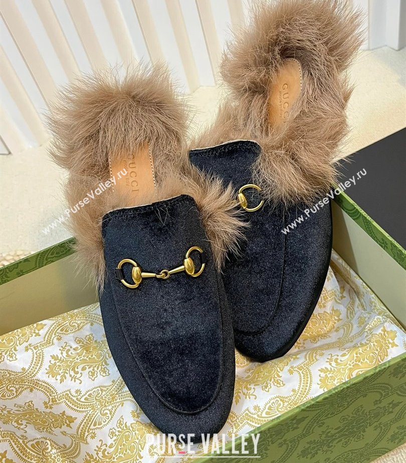Gucci Wool Fur 2015 Re-Edition womens Princetown Slipper with Horsebit 397749 Velvet Black 2023 (modeng-23103063)