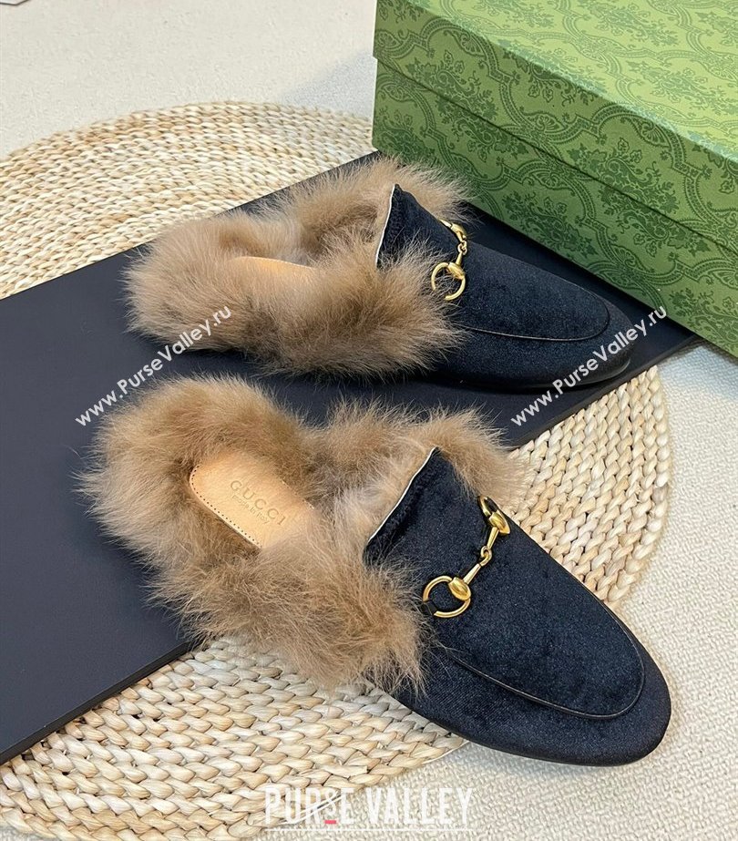 Gucci Wool Fur 2015 Re-Edition womens Princetown Slipper with Horsebit 397749 Velvet Black 2023 (modeng-23103063)