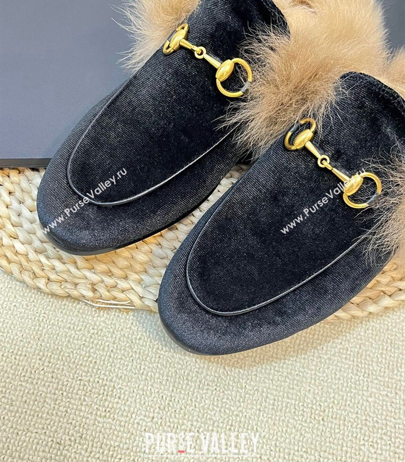 Gucci Wool Fur 2015 Re-Edition womens Princetown Slipper with Horsebit 397749 Velvet Black 2023 (modeng-23103063)