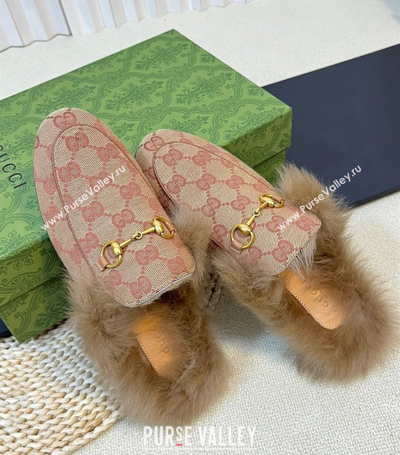 Gucci Wool Fur 2015 Re-Edition womens Princetown Slipper with Horsebit 397749 GG Canvas Red 2023 (modeng-23103059)