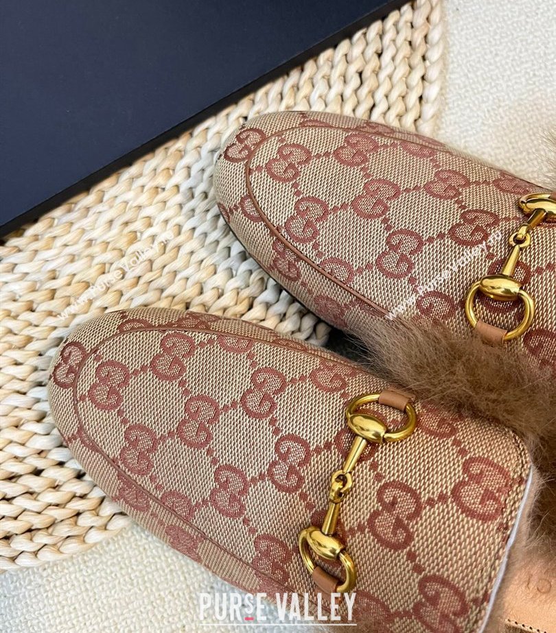 Gucci Wool Fur 2015 Re-Edition womens Princetown Slipper with Horsebit 397749 GG Canvas Red 2023 (modeng-23103059)