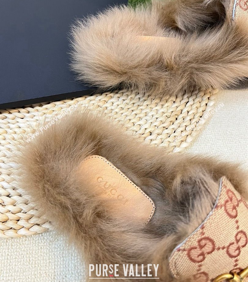 Gucci Wool Fur 2015 Re-Edition womens Princetown Slipper with Horsebit 397749 GG Canvas Red 2023 (modeng-23103059)