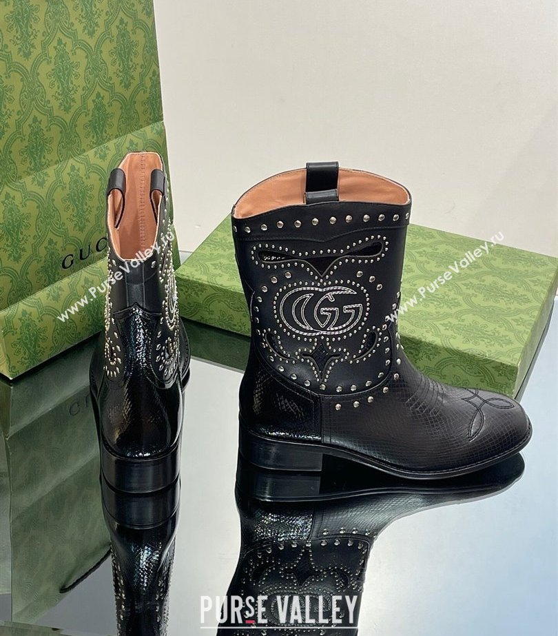 Gucci Heel 4cm Leather Boots with Double G and studs 750508 Black 2023 (modeng-23103013)
