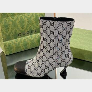 Gucci Heel 6.5cm Ankle Boots GG Canvas Black 2023 (modeng-23103019)