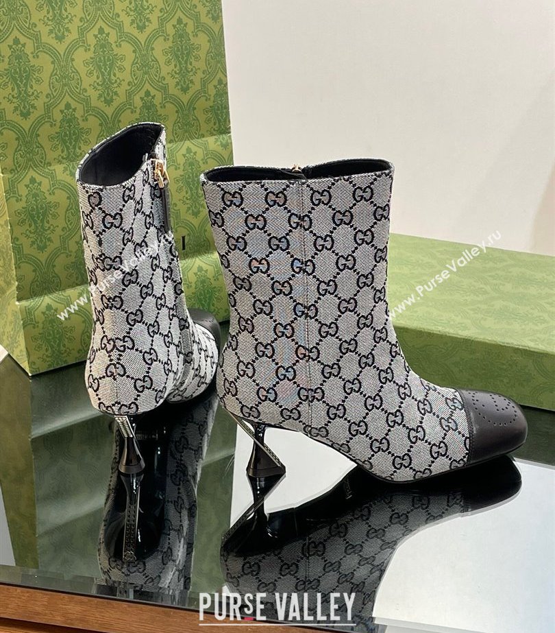 Gucci Heel 6.5cm Ankle Boots GG Canvas Black 2023 (modeng-23103019)