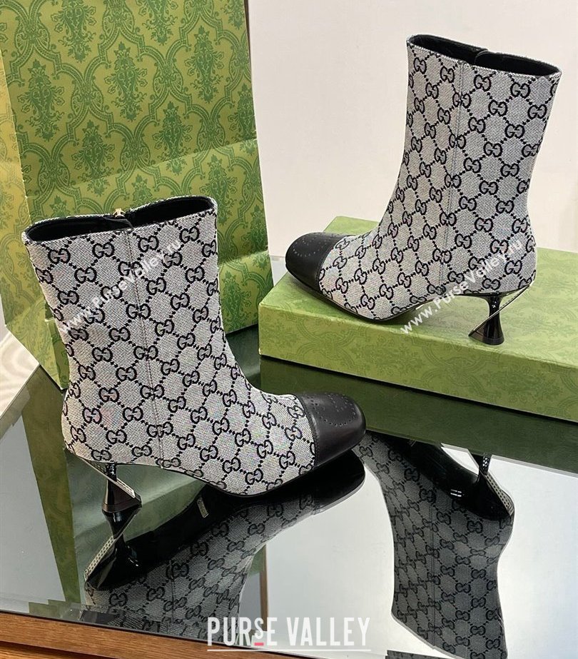 Gucci Heel 6.5cm Ankle Boots GG Canvas Black 2023 (modeng-23103019)