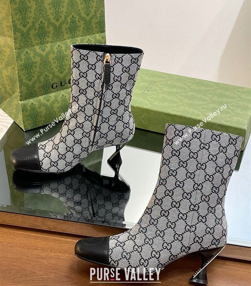 Gucci Heel 6.5cm Ankle Boots GG Canvas Black 2023 (modeng-23103019)