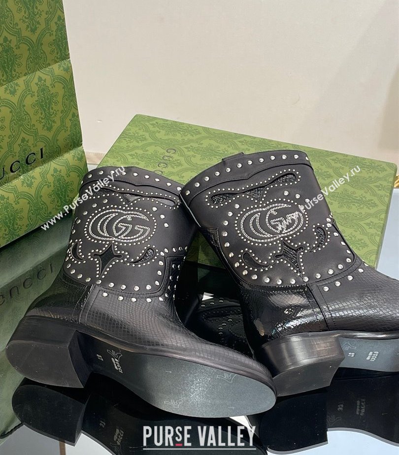 Gucci Heel 4cm Leather Boots with Double G and studs 750508 Black 2023 (modeng-23103013)