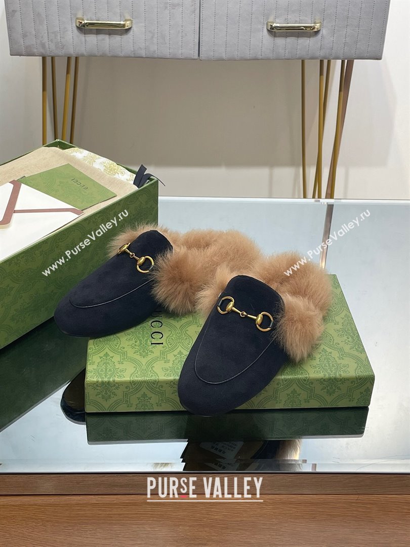 Gucci Wool Fur 2015 Re-Edition womens Princetown Slipper with Horsebit 397749 Felt Black 2023 (modeng-23103044)