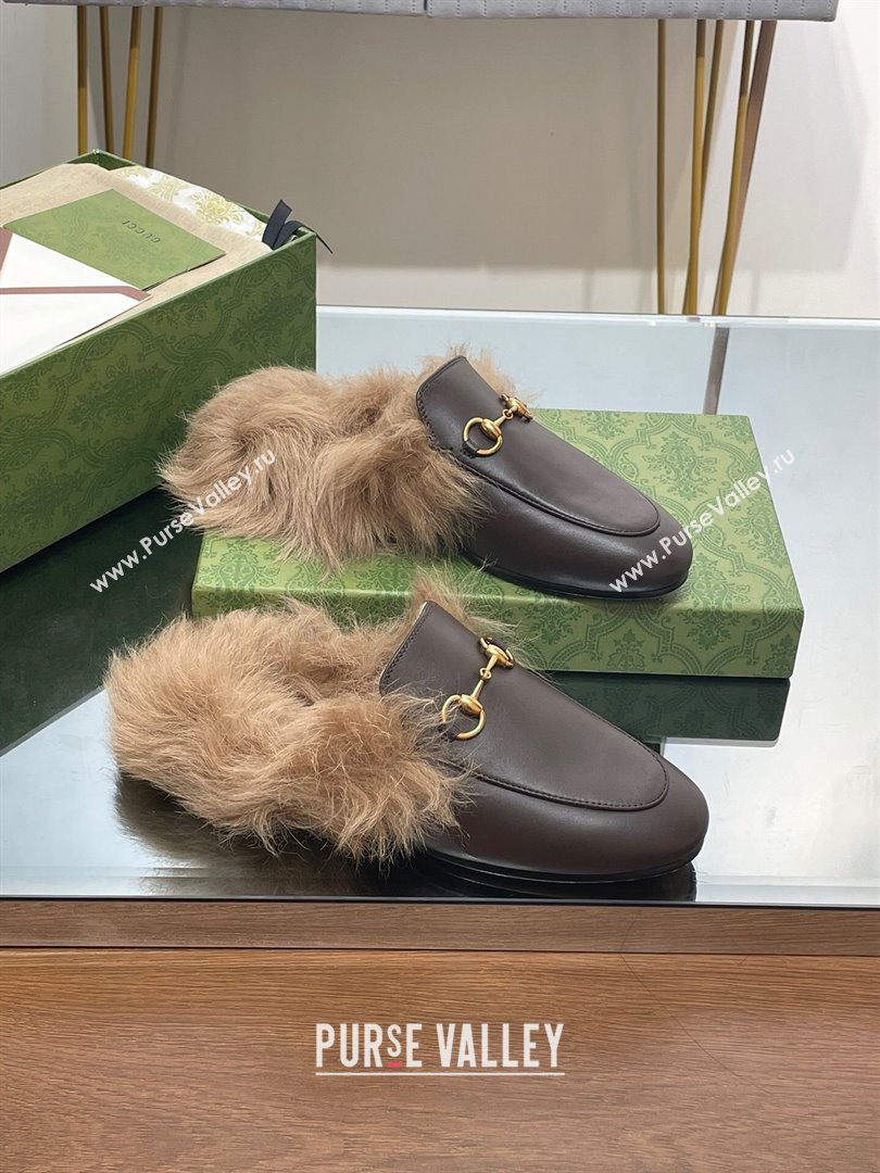Gucci Wool Fur 2015 Re-Edition womens Princetown Slipper with Horsebit 397749 Leather Coffee 2023 (modeng-23103033)