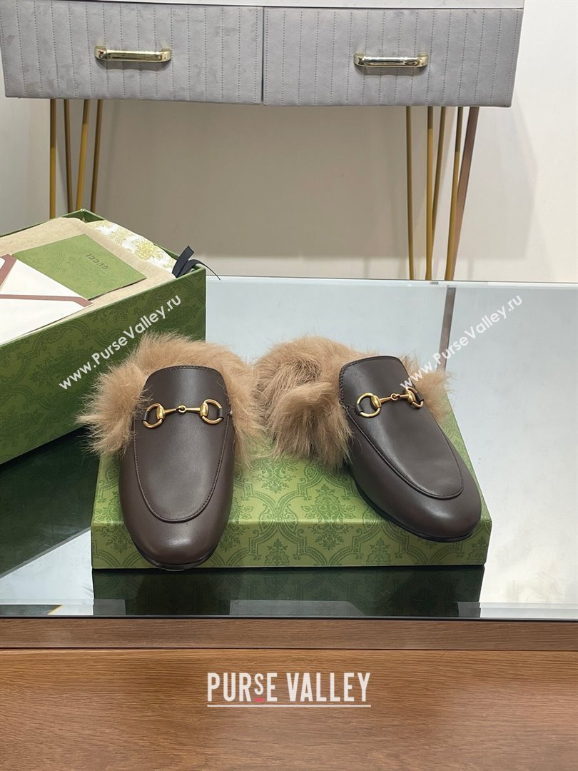 Gucci Wool Fur 2015 Re-Edition womens Princetown Slipper with Horsebit 397749 Leather Coffee 2023 (modeng-23103033)