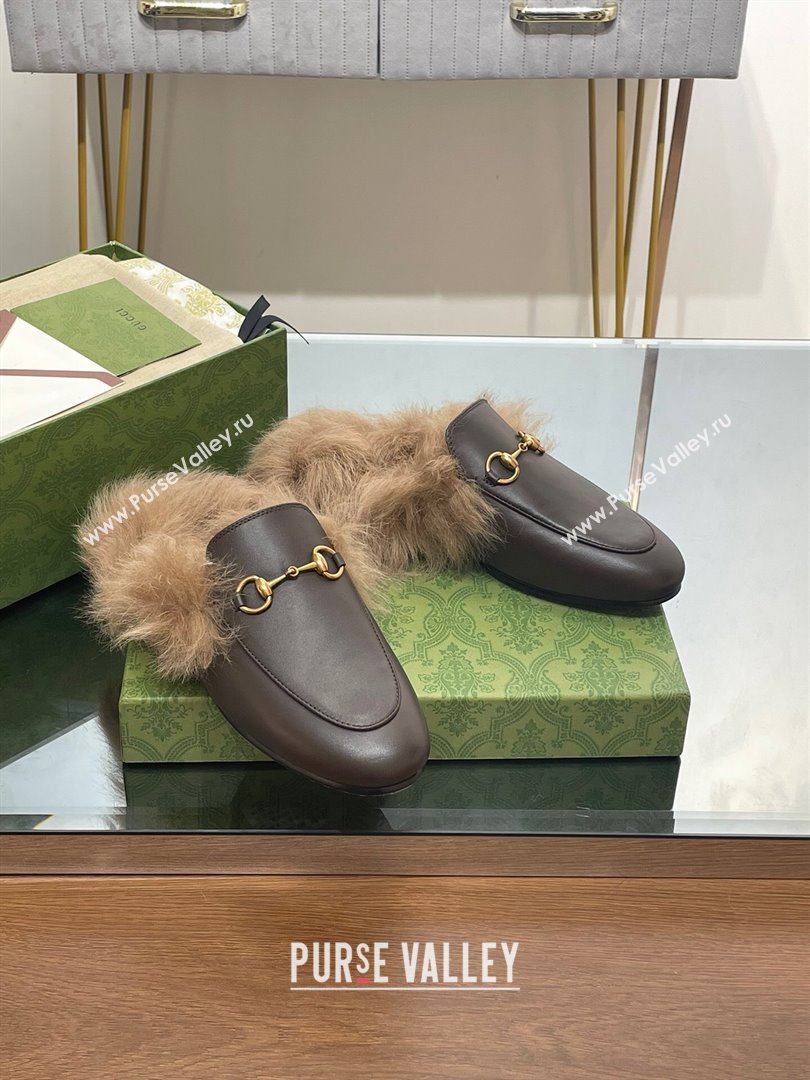 Gucci Wool Fur 2015 Re-Edition womens Princetown Slipper with Horsebit 397749 Leather Coffee 2023 (modeng-23103033)