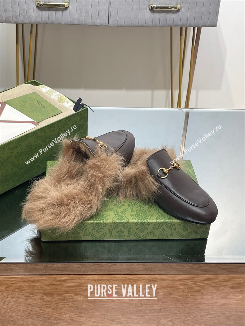 Gucci Wool Fur 2015 Re-Edition womens Princetown Slipper with Horsebit 397749 Leather Coffee 2023 (modeng-23103033)