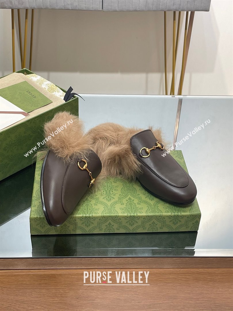 Gucci Wool Fur 2015 Re-Edition womens Princetown Slipper with Horsebit 397749 Leather Coffee 2023 (modeng-23103033)