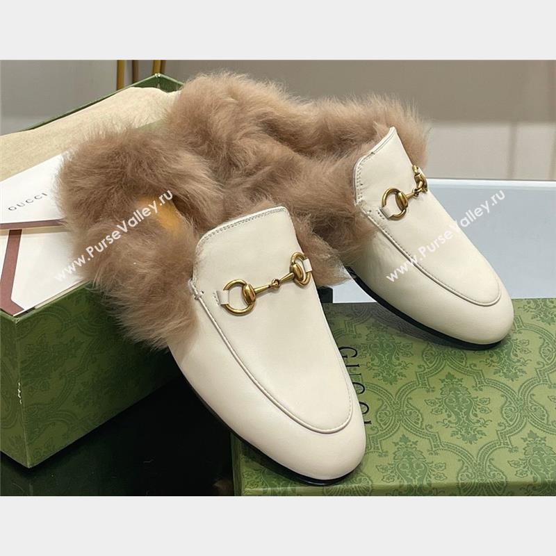 Gucci Wool Fur 2015 Re-Edition womens Princetown Slipper with Horsebit 397749 Leather White 2023 (modeng-23103032)