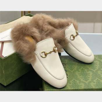 Gucci Wool Fur 2015 Re-Edition womens Princetown Slipper with Horsebit 397749 Leather White 2023 (modeng-23103032)