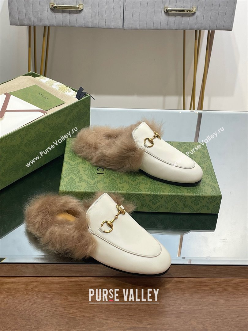 Gucci Wool Fur 2015 Re-Edition womens Princetown Slipper with Horsebit 397749 Leather White 2023 (modeng-23103032)