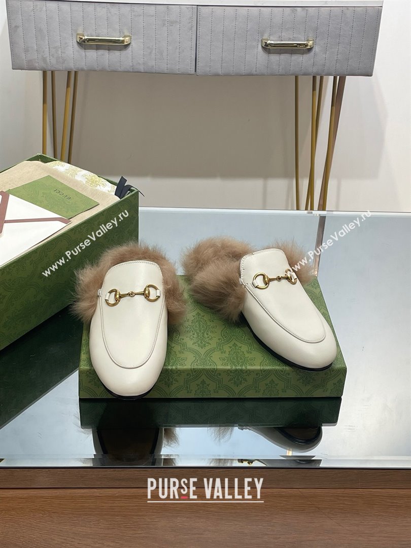 Gucci Wool Fur 2015 Re-Edition womens Princetown Slipper with Horsebit 397749 Leather White 2023 (modeng-23103032)