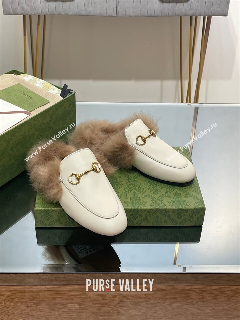 Gucci Wool Fur 2015 Re-Edition womens Princetown Slipper with Horsebit 397749 Leather White 2023 (modeng-23103032)