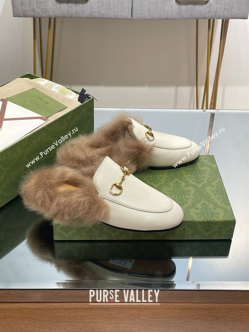 Gucci Wool Fur 2015 Re-Edition womens Princetown Slipper with Horsebit 397749 Leather White 2023 (modeng-23103032)